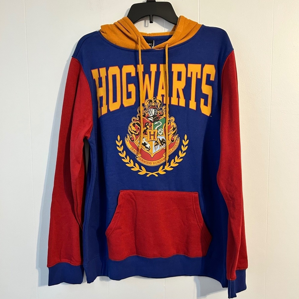 Harry Potter Hogwarts Crest Color Block Hoodie Sweatshirt Size‎ Large
